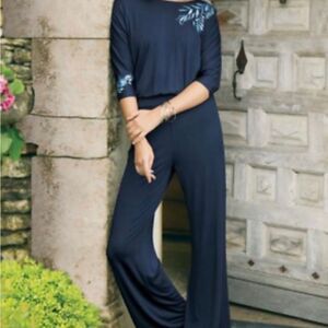 Soft Surroundings Navy Jumpsuit with Blue Accents
